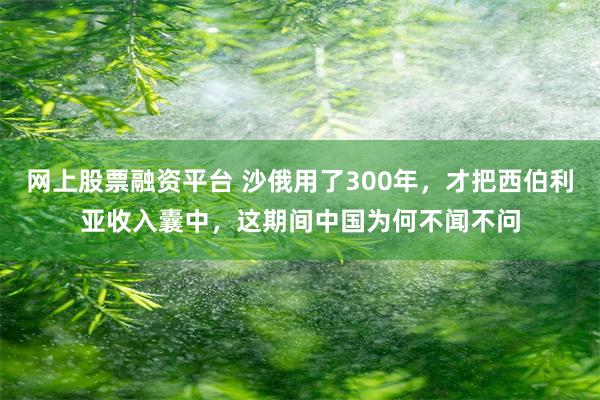 网上股票融资平台 沙俄用了300年，才把西伯利亚收入囊中，这期间中国为何不闻不问